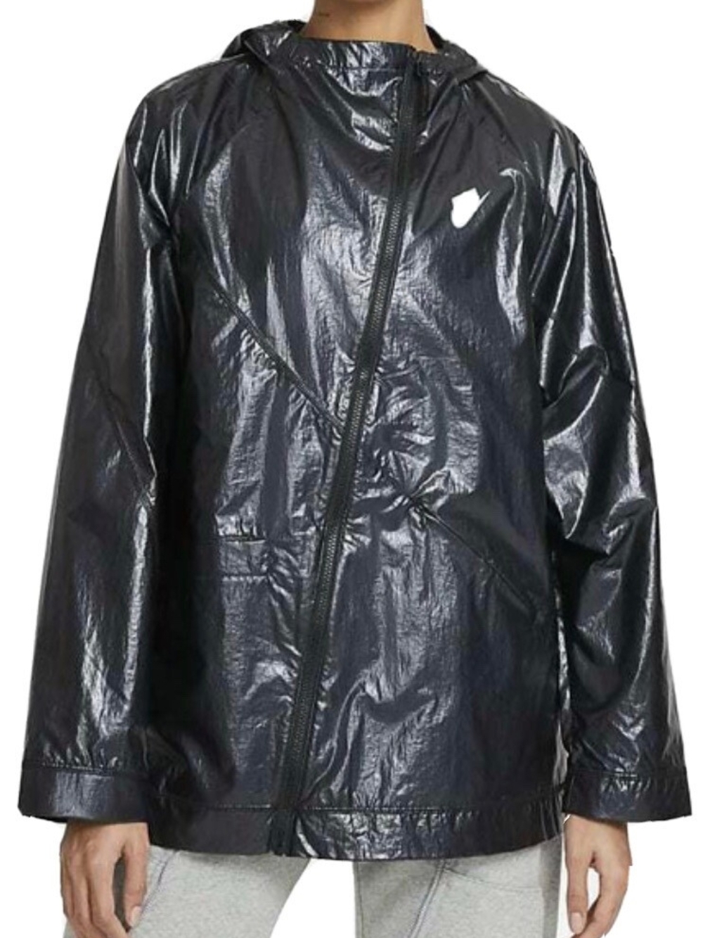 Nike Black Shiny Hooded Windbreaker
